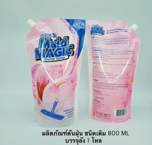 ผลิตภัณฑ์ทำความสะอาดพื้น  ดันฝุ่น ชนิดเติม (แบบถุงมีฝาปิด) 800 ml.สีชมพู (1*12)  WDC1661