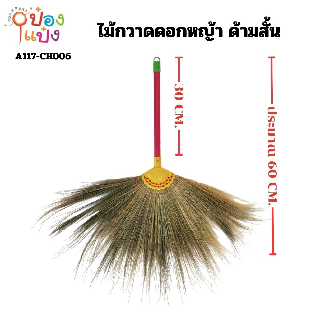 ไม้กวาดดอกหญ้า ด้ามพลาสติก 60cm. ด้ามสั้น (1*10)