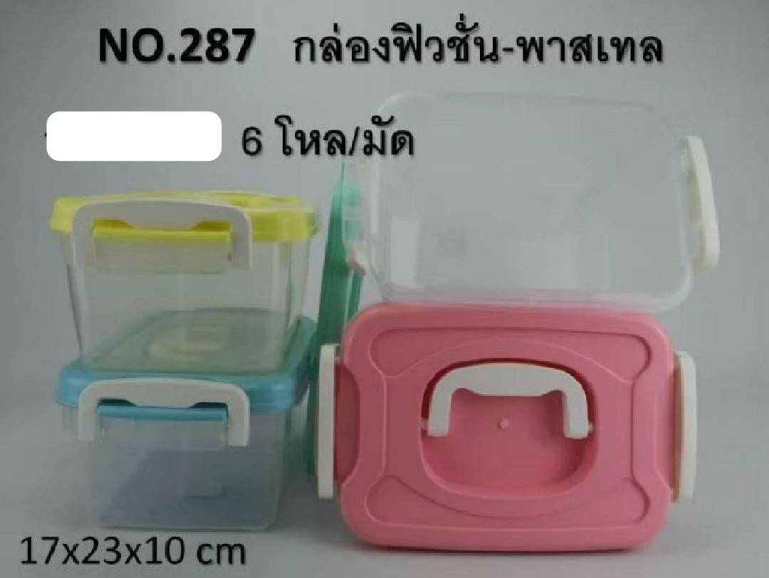 กล่องฟิวชั่น ฝาสีพพาสเทล มีหูหิ้ว 17x23x10cm. (1*72)