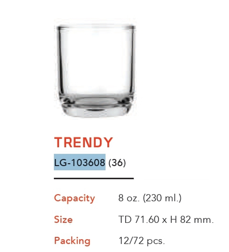 แก้ว TRENDY ใส 8 Oz. (230ml.) สินค้า10บาท LG-103608(36)