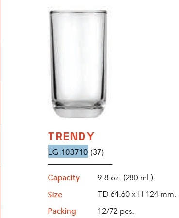 แก้ว TRENDY ใส 9.8 Oz. (280ml.) 1*72 LG-103710(37)