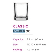 แก้ว CLASSIC ใส 2.1 Oz. (60ml.) กล่องไส้ 1*144  404202(42)