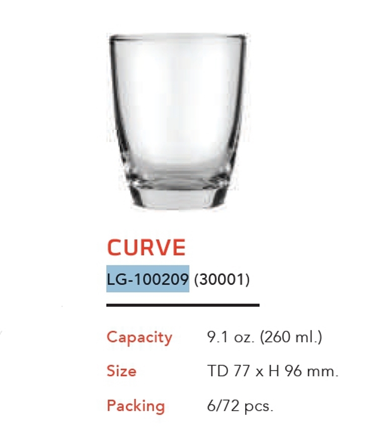 แก้ว CURVE ใส 9.1 Oz. (260ml.) สินค้าปลีก15บาท