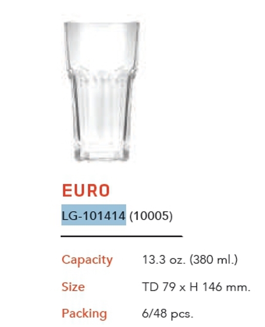 แก้ว EURO ใส 13.3 Oz. (380ml.) 1*48