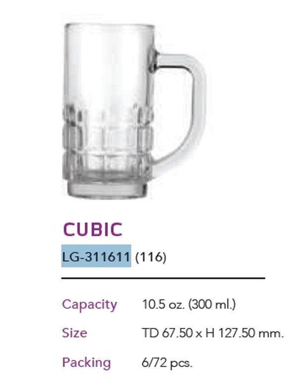 แก้วหู CUBIC ใส 10.5 Oz. (300ml.) 1*72 LG10310