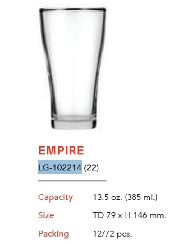 แก้ว EMPIRE ใส 13.5 Oz. (385ml.) 1*72 UG320 102214(22)