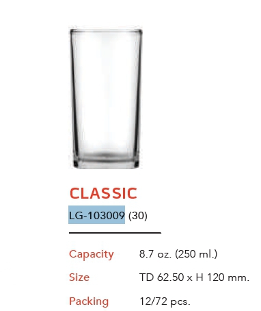 แก้ว CLASSIC ใส 8.7 Oz. (250ml.) สินค้า10บาท 103009(30)