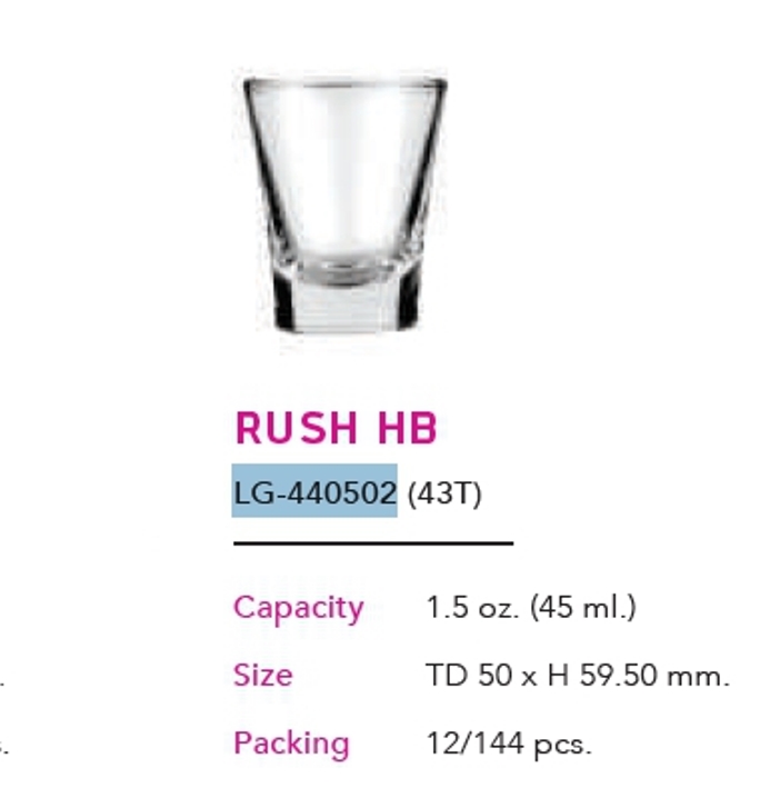 แก้ว RUSH HB ใส 1.5 Oz. (45ml.) สินค้า10บาท