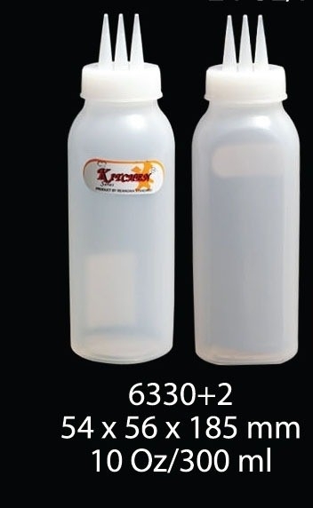 ขวดซอส 10 ออนซ์ 300 ml. ฝา 3 รู สีใส ขนาด 54x56x185 mm. (1*72)