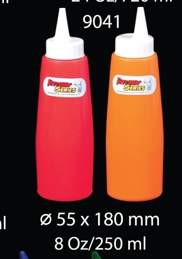 ขวดซอสเล็ก 8 ออนซ์ คละสี แดง-ส้ม 250 ml. ขนาด 55x180 mm. (1*72)