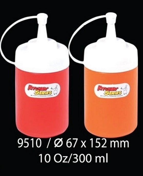 ขวดซอส 10 ออนซ์ ทรงสั้น คละสี แดง-ส้ม 300 ml. 67x152 mm. (1*72)