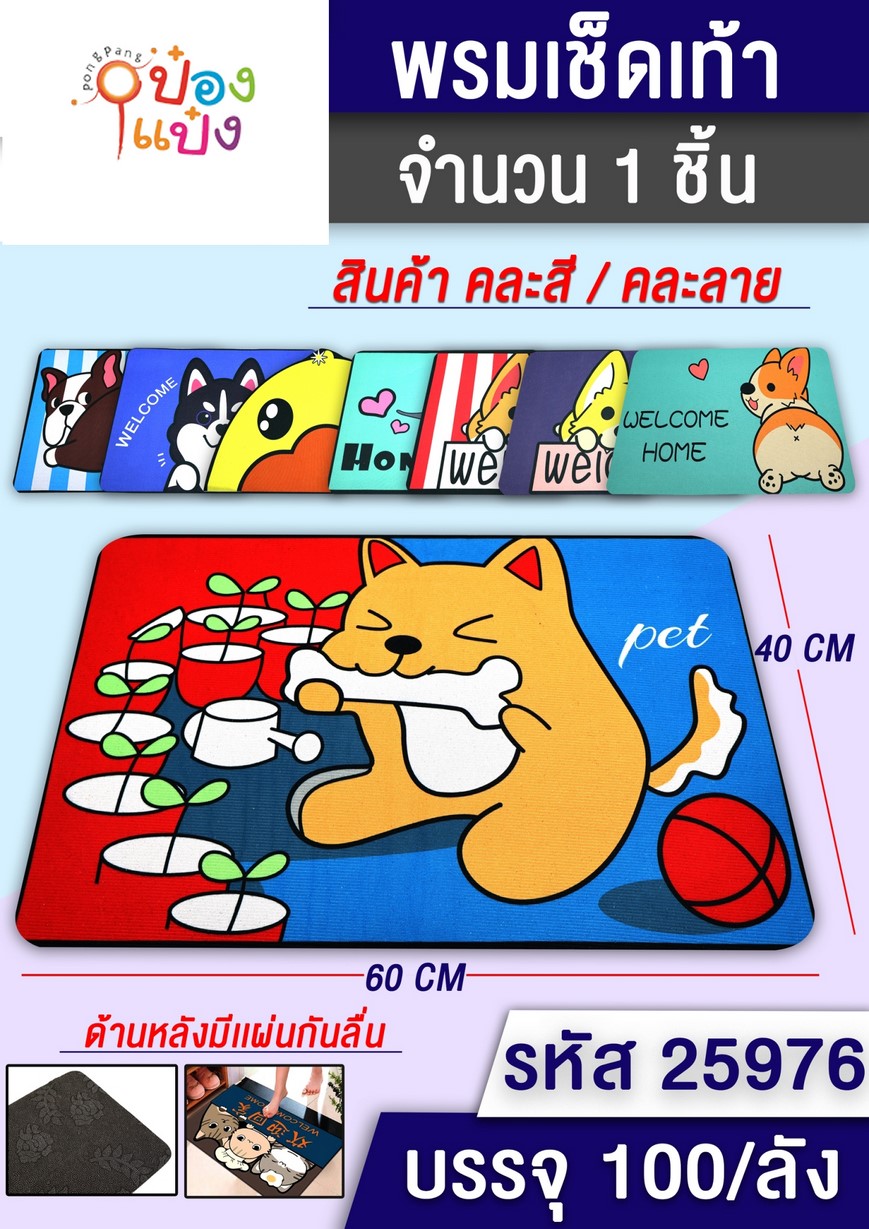 พรมเช็ดเท้าสี่เหลี่ยม คละลาย  40x60CM. 1*100 T25976