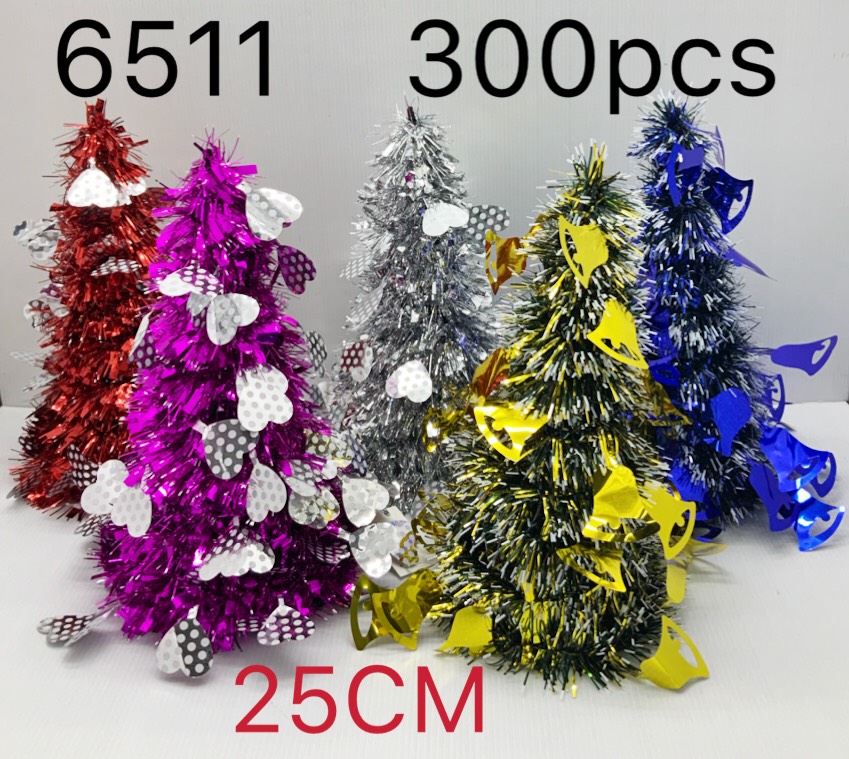 พุ่มสายรุ้ง รูปต้นคริสมาส หัวใจลายจุด ระฆังสี ใบไม้ 25cm 1*300 S7006