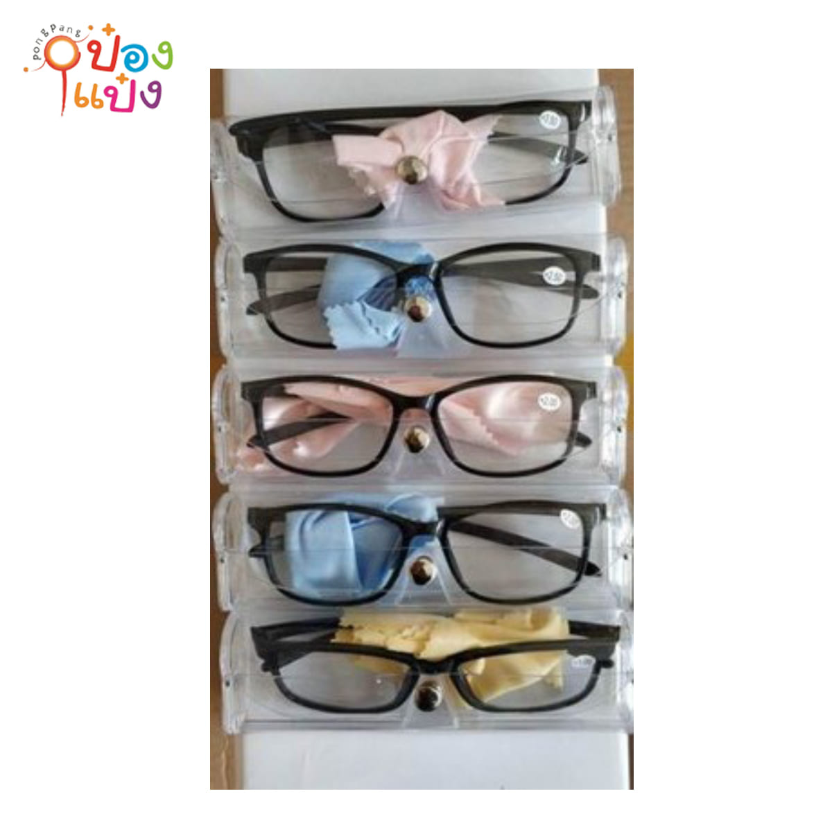 แว่นสายตายาวสีดำเหลี่ยมผืนผ้าขอบมน+กล่องใส+ผ้าเช็ดแว่น 1*480 SG-FA1151 HZP006 S8405 S8137-2 S8137-5